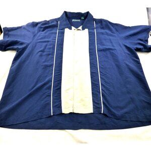 Vintage Cubavera Navy Blue & Cream Retro Bowling Style Button Up Shirt 3X